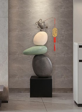 时来运转玄关大型摆件客厅电视柜旁落地装饰办公室轻奢招财工艺品