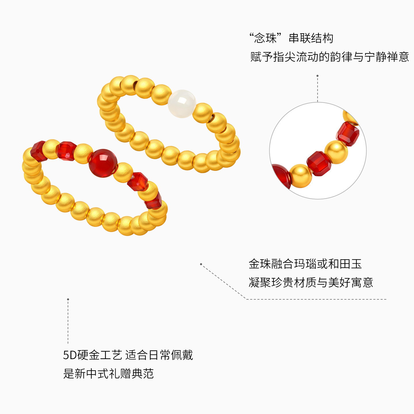 Chaohong Jihong gold agate and Tian jade solid gold ring