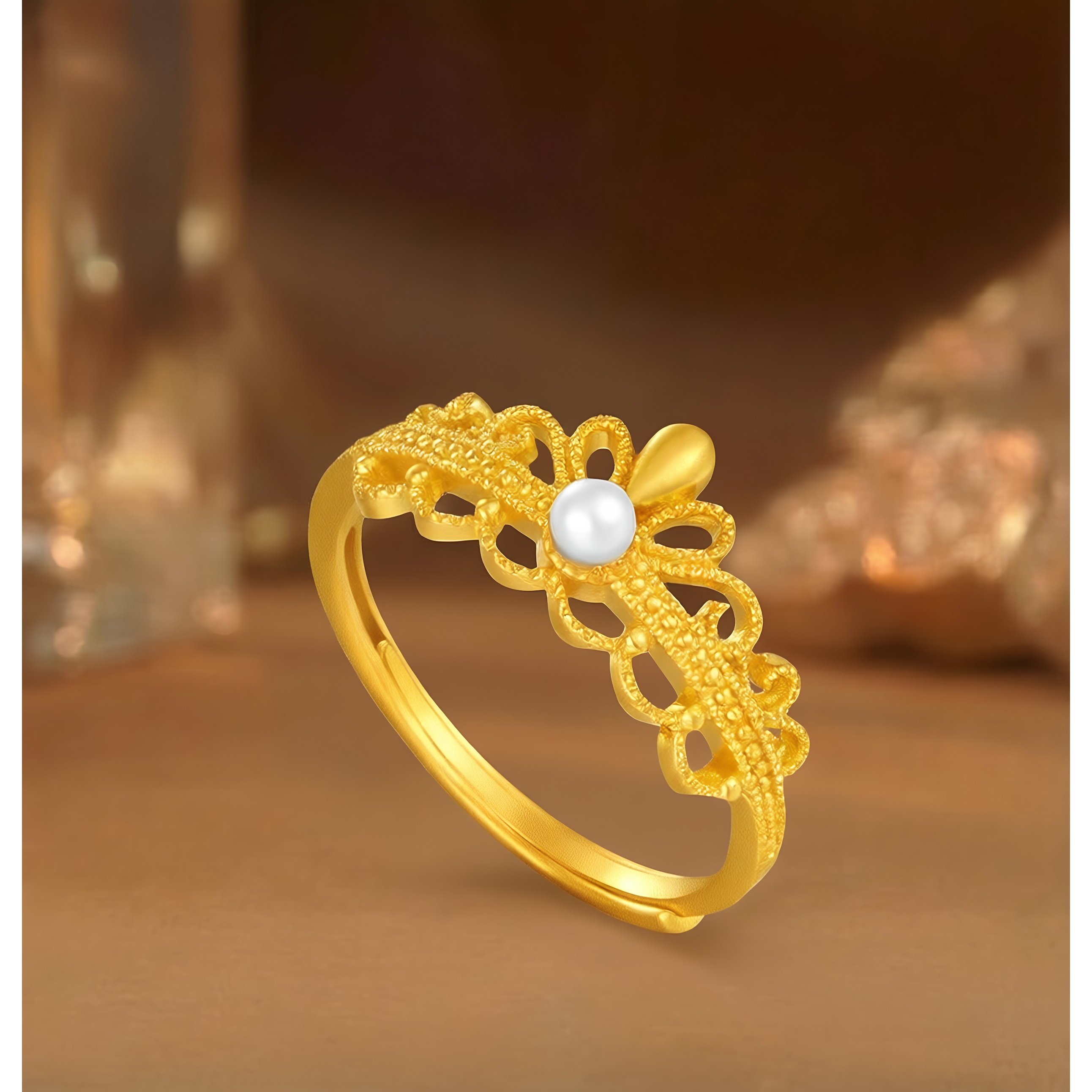 Chao Acer Intangible Cultural Heritage Filigree Gold Pearl Ring