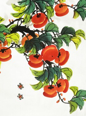 玄关走廊饭厅挂画纯手绘国画花鸟画葫芦柿子果蔬斗方字画装饰壁画