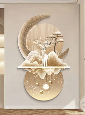 过道走廊高级福鹿挂画客厅简约发光壁灯画大气复式楼梯玄关装饰画