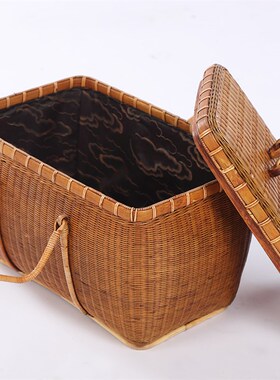 手工竹编夏梦大漆茶具收纳箱 竹编手提包便携出行 茶人竹筐大号