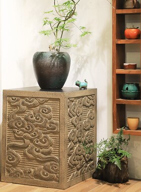 新中式祥云展示柱室内客厅装饰摆设仿古落地摆件庭院花园盆栽底座