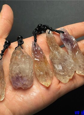 天然发晶 超七 三p轮骨干水晶 紫发晶 原矿 原石吊坠 挂坠