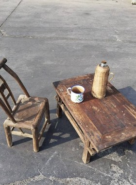 老物件实木小椅子小地桌民宿摆件老家具旧货影视道具纳凉喝茶工具