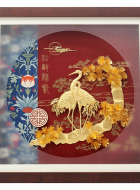 祝寿礼品松龄鹤寿金箔画80岁老人生日礼物送爷爷奶奶长辈创意摆件