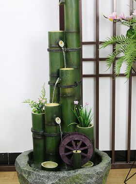 竹子石磨装饰流水景观庭院花园阳台小品庭院小景酒店会所造景摆件