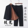 Cotton and linen Tang suits, men's velvet jackets, middle-aged and elderly suits, autumn and winter retro men's suits, Chinese-style cotton-padded jackets, buckle Hanfu