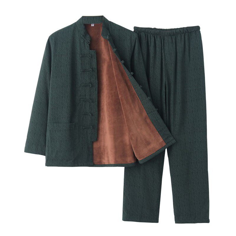 Cotton and linen Tang suits, men's velvet jackets, middle-aged and elderly suits, autumn and winter retro men's suits, Chinese-style cotton-padded jackets, buckle Hanfu