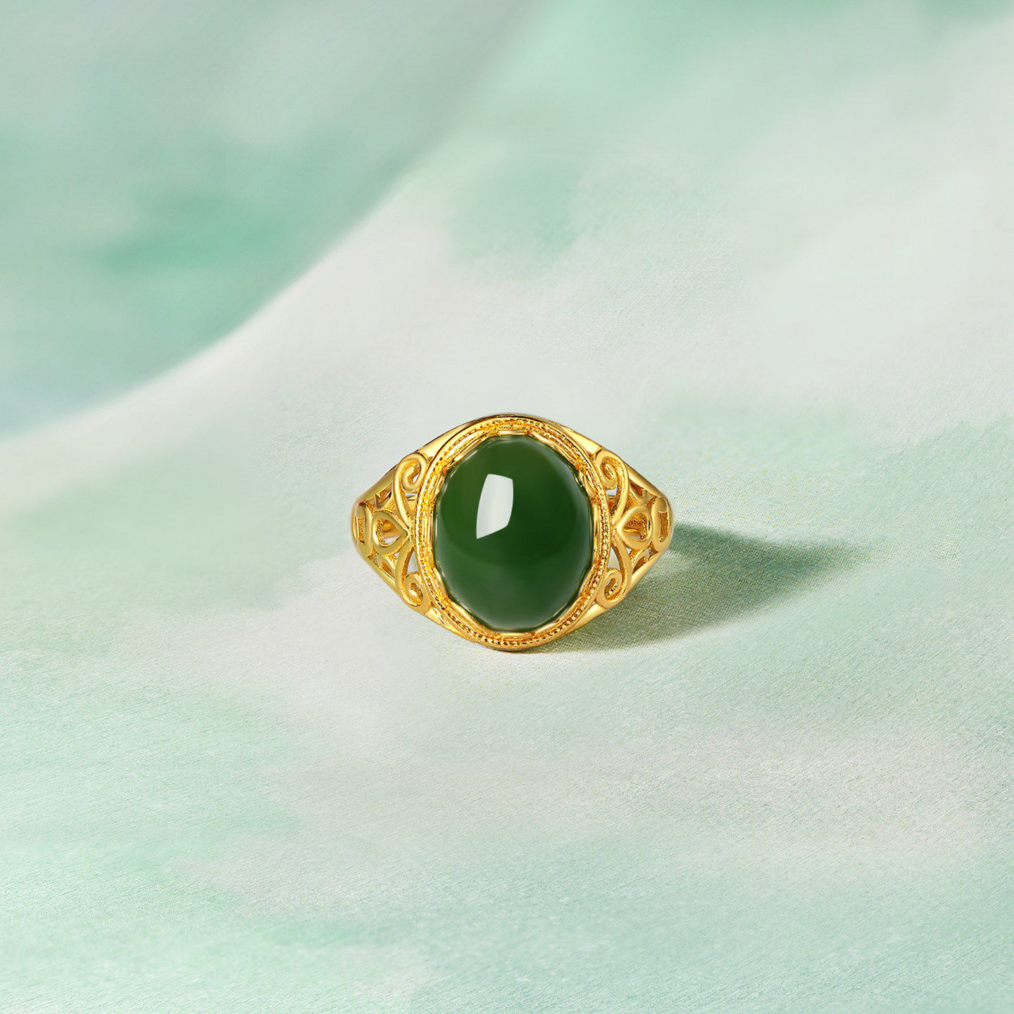Saturday blessing gold inlaid jade women's ring, golden and jade marriage