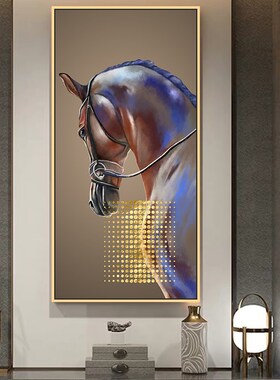 玄关马图案高级感晶瓷画现代轻奢软装挂画美式走廊过道入户装饰画