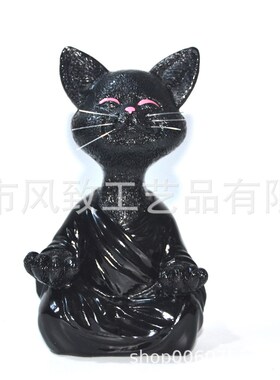 独立站 冥想打坐猫 动物雕像坐禅猫花园装饰工艺品摆件雕塑