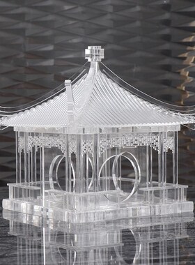 新中式透明古建筑凉亭摆件屋檐工艺品禅意样板房玄关书柜软装饰品