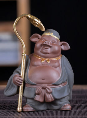 中式天蓬元帅猪八戒手办精品紫砂可养办公桌面书房家居鱼缸摆件