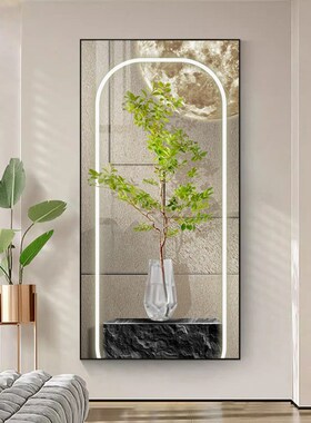 奶油风玄关装饰画简约绿植挂画竖版客厅走廊过道壁画北欧风格墙画