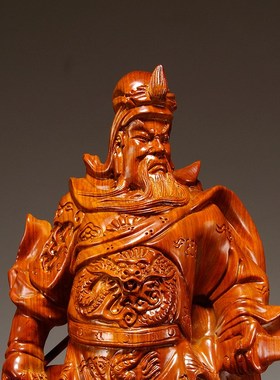 花梨木雕刻武财神关公像公司开业送礼摆件大号家居客厅装饰工艺品