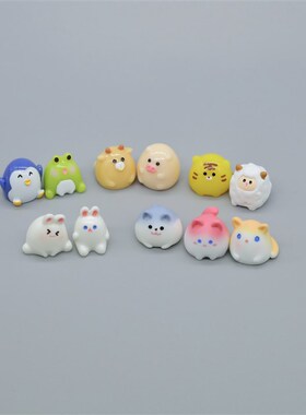 可爱圆嘟嘟迷你小动物青蛙老虎羊猪企鹅牛兔猫狗公仔玩偶桌面摆件