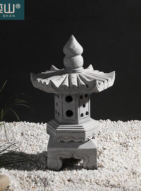 日式石灯笼仿古中式别墅草坪落地灯户外天然庭院灯枯山水景观摆件