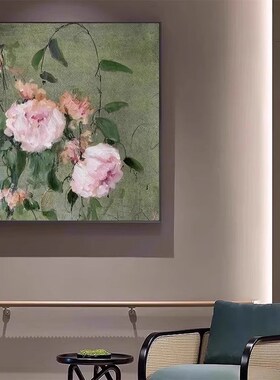 法式中古风客厅装饰画玫瑰沙发背景墙壁画高级感小众艺术摆画挂画