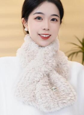 高级感红色围巾女2025秋冬季新款加厚保暖毛绒绒护颈韩系交叉围脖