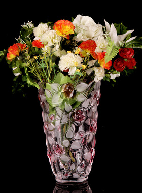 田园玫瑰玻璃花瓶干花插花瓶水养水培百合玫瑰家用客厅花瓶摆件