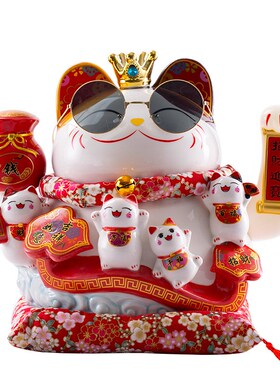 招财猫摆件大号电动摇手收银台家居店铺开业礼品陶瓷摆件自动招手