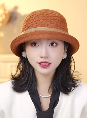日系针织卷边渔夫帽子女秋冬季妈妈帽卷边礼帽百搭出游显脸小盆帽