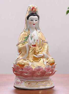 潮州珍艺㊣12~20寸【合家平安】万珠金身扶瓶观音菩萨摆件真金彩