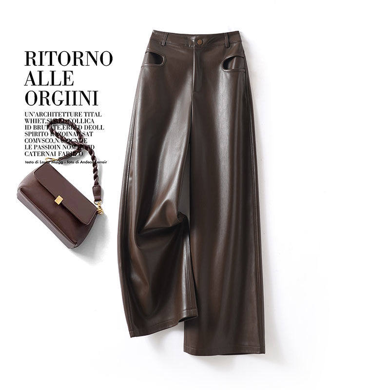 海宁真皮皮裤女2025秋冬新款高腰显瘦绵羊皮直筒阔腿裤大码长裤子,淘宝优惠券,粉丝福利购,淘宝优惠卷