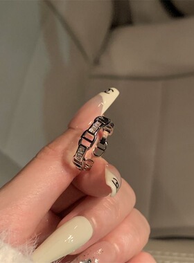 D字母猪鼻子戒指女小众时尚个性开口食指戒冷淡风轻奢指环女