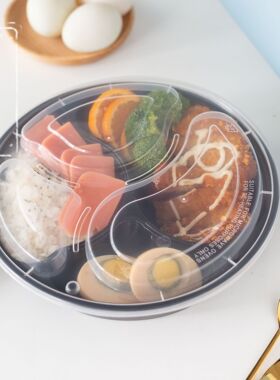 一次性餐盒外卖便当圆三格加厚饭盒食品级塑料pp打包盒可微波加热