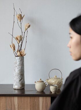怀瑾花器手作空间茶禅意小桌面水培花瓶摆件插花花器茶道配件粗陶