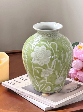 新中式中古青花瓷复古陶瓷花瓶家居玄关客厅桌面装饰品摆件插花