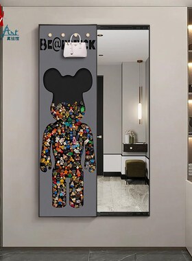 网红力熊推拉隐藏式身镜全挂画暴隐形入户穿衣镜装饰画带镜子画可