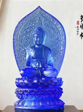 真琉璃背板药师佛像莲花底座摆件家居客厅玄关摆放家用祝福节日用