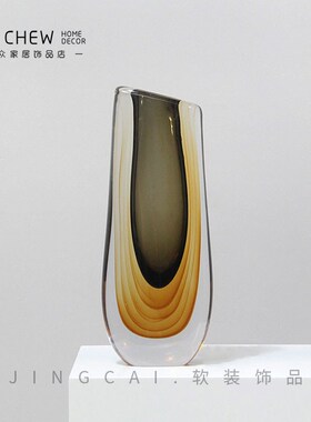 北欧轻奢黄色定制款琉璃加厚玻璃水培创意插花样板间售楼软装摆件