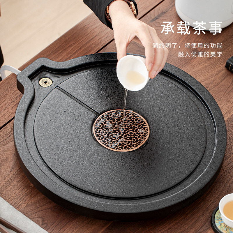 2025 new imitation black gold stone Shilairun tea tray household drain tray tea tray tea set tea sea set dry brewing