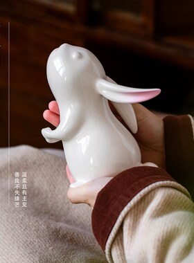 几象集物景德镇陶瓷釉上彩兔子摆件治愈系香插家居饰品本命年礼品