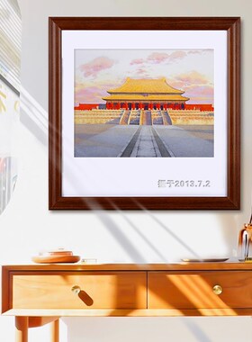 正方形画框裱画框工笔字画圆形扇型卡纸装裱35 40 50中式相框定做