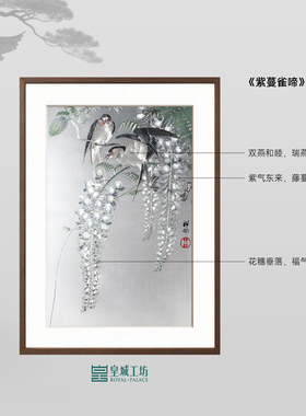 皇城工坊非遗微雕银雕画紫蔓雀啼