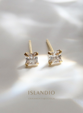 ISLANDIO公主切水晶925银耳钉