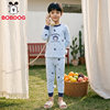 Babudou children's middle and large children's pure cotton home clothes set boys and girls thermal printed underwear pajamas pants set