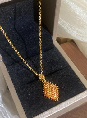 新品个性设计感四叶草几何龙鳞项链女橙色锆石百搭锁骨链跨境饰品