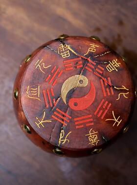 揽月轩中式雷击木法鼓摆件枣木裂纹手把件传统桌面收藏工艺品