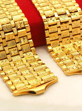 镀黄金色大手表链摆地摊老板手链板型45mm宽男款手链直播货源