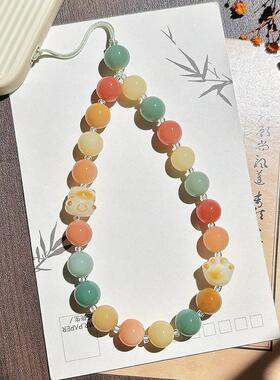 抖音货源多手腕防丢手机挂件女新国风文玩包包飘花菩提手机链