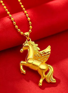 【承接发】小飞马项链时尚百搭铜合金珠珠链吊坠女款直播爆款