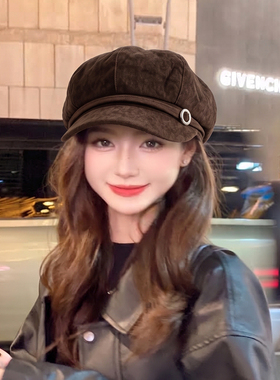 OVANCY显脸小复古八角帽女2026新款日系云朵报童帽咖啡画家鸭舌帽