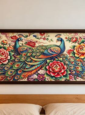 S2368新中式客厅书房餐厅玄关会客室挂画孔雀呈祥2242