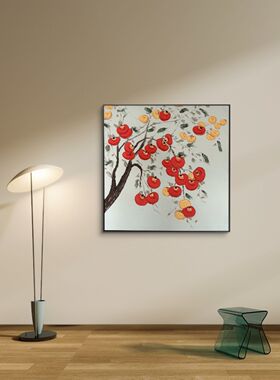 S6029新中式餐厅背景墙装饰画高档手绘立体油画事事如意肌理感方